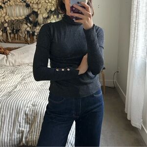 Zara gray turtleneck with gold buttons | XS